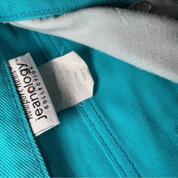 Vintage Bright Turquoise High-Waist Cotton Shorts - Picture 3 of 3